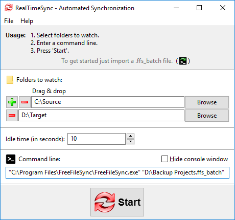 RealTimeSync main window