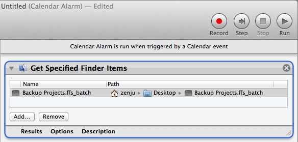 Drop FreeFileSync batch file in Automator