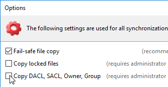 Uncheck copy NTFS permissions